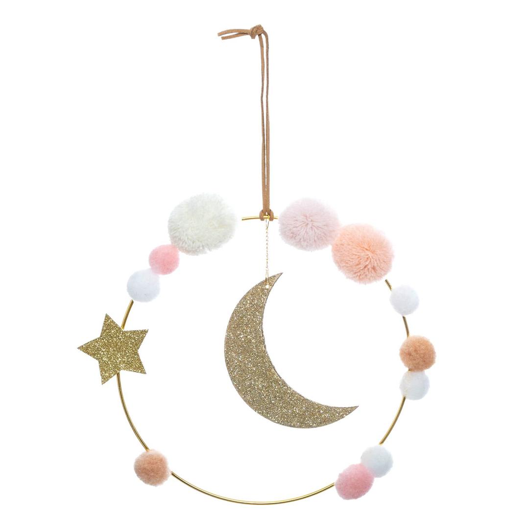 Buy Atmosphera Wood Polyester Moon And Pompom Wall Deco 14.5 x