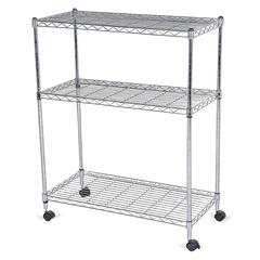 Mobile 3-Shelf Storage Unit (76 x 35.5 x 91 cm, Chrome)